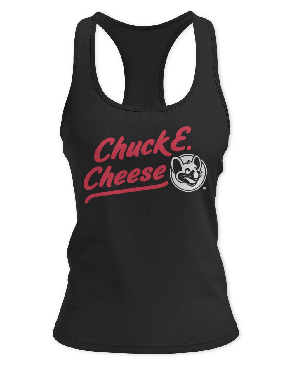 Chuck E Cheese Merchandise Signature Chuck E Women's Ideal Racerback Tank black xs